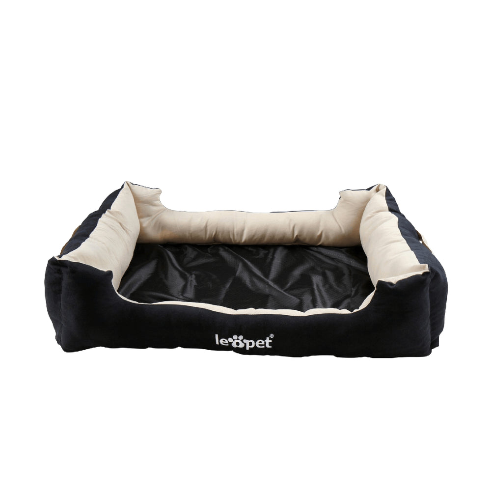 A square black and white pet bed