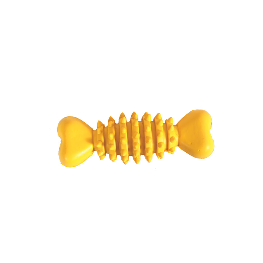 A yellow chewing toy for dogs