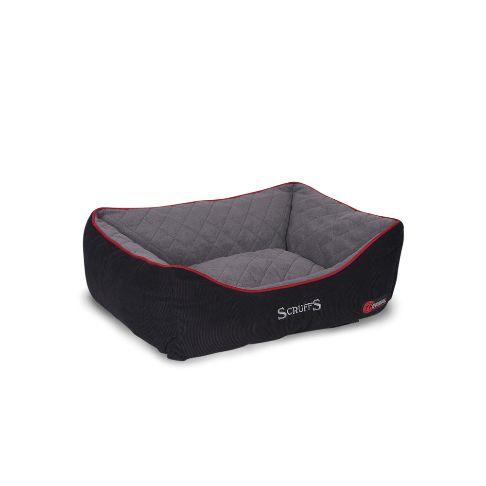 A black and grey pet bed