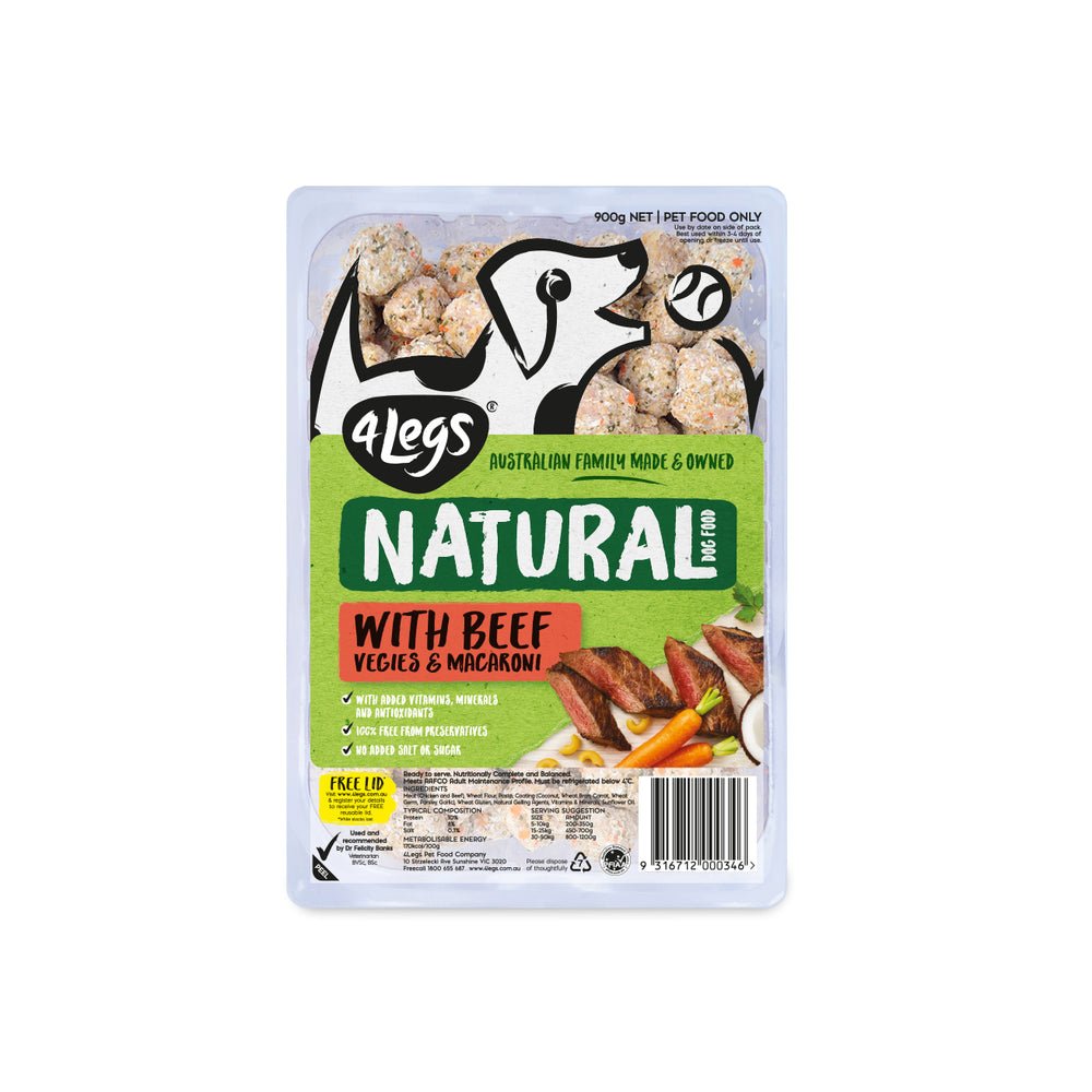 Natural dog treats made with beef, vegetables and macaroni