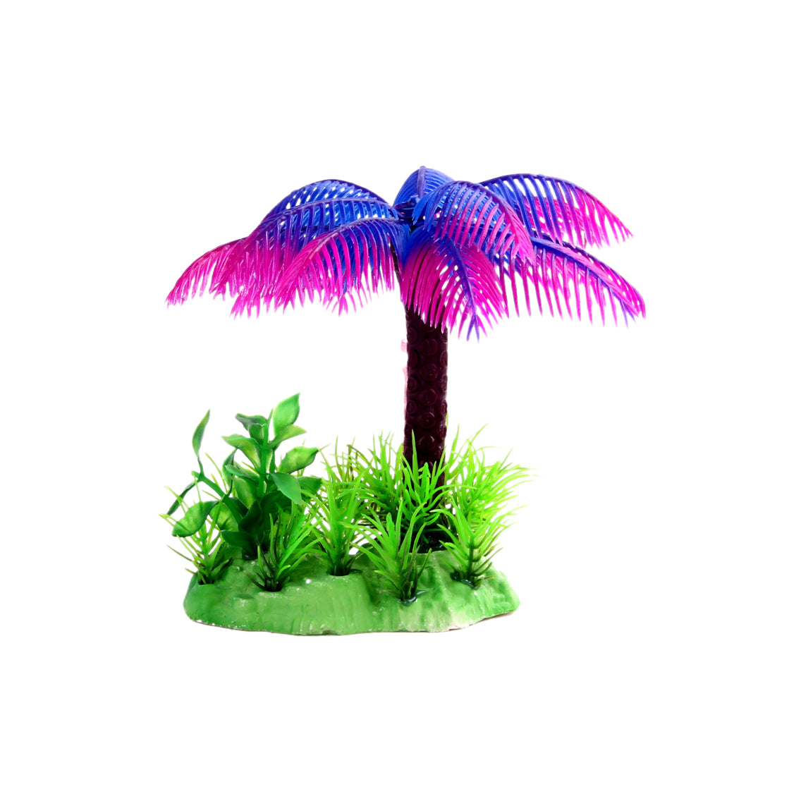 A miniature plastic palm tree for aquariums