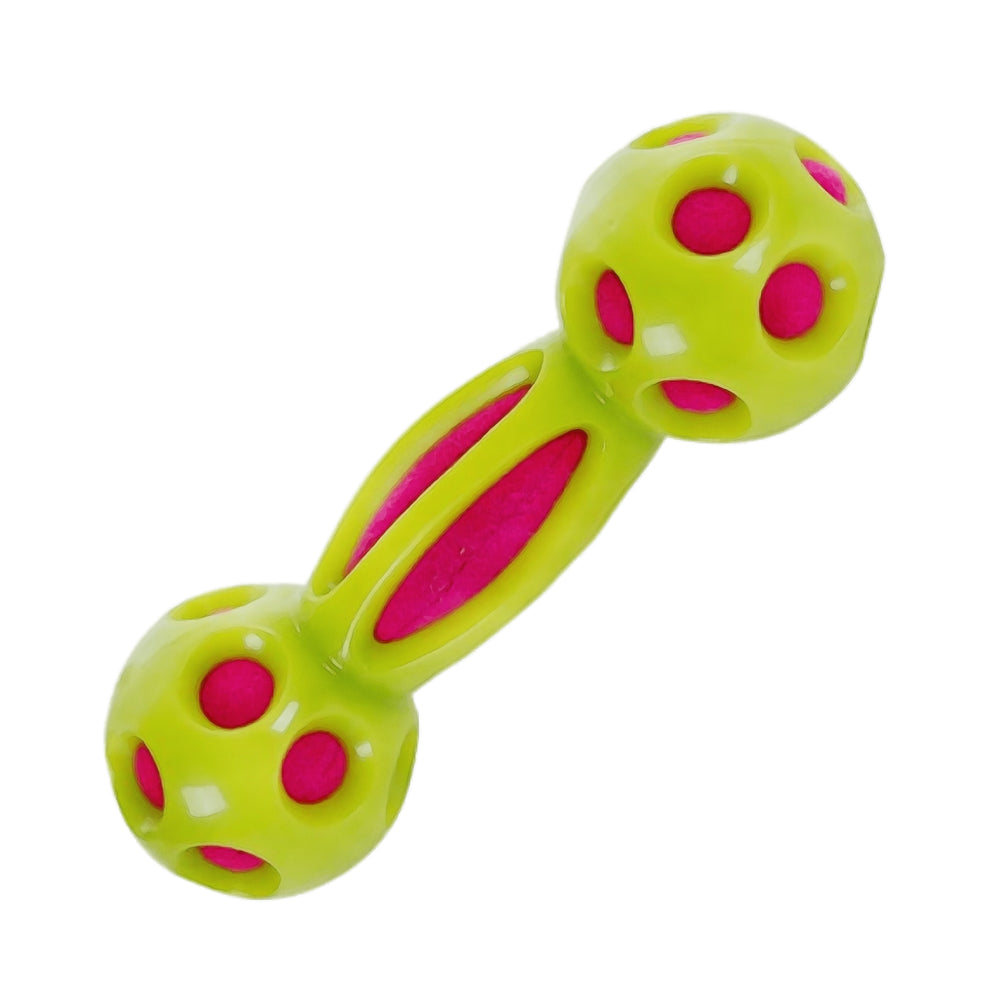 A colourful plastic dog toy to play fetch